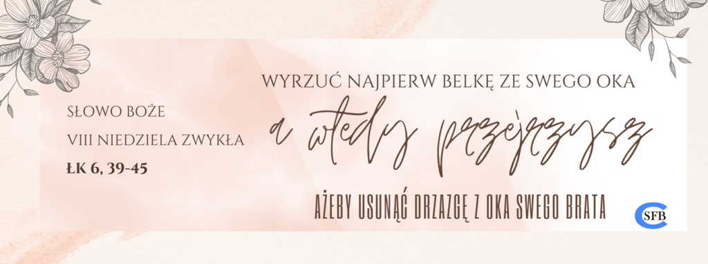 VIII NIEDZIELA ZWYKŁA Betania Młodym Wyrzuć najpierw belkę ze swego oka, a wtedy przejrzysz, ażeby usunąć drzazgę z oka swego brata. VIII Niedziela Zwykła